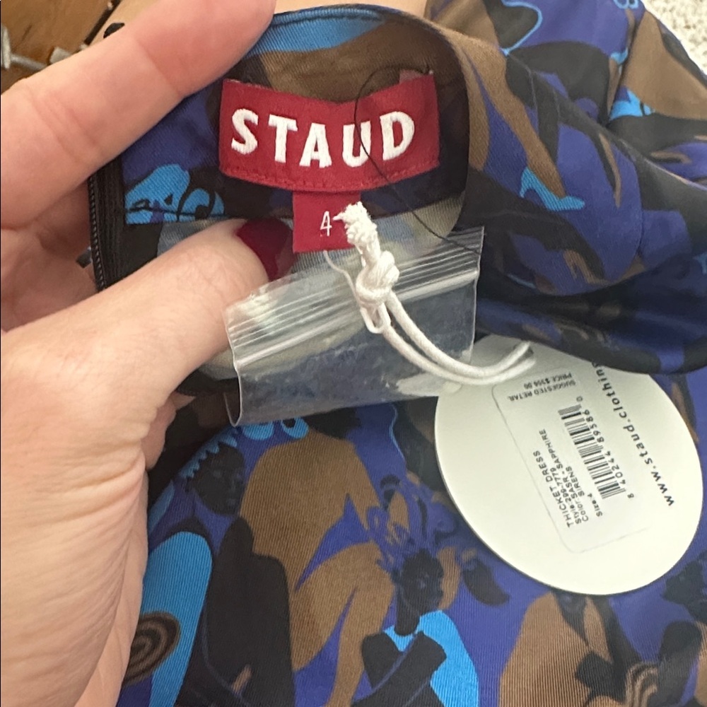 STAUD NWT Blue and Green Patterned Midi Dress - fits like a size 2 - Picture 6 of 10